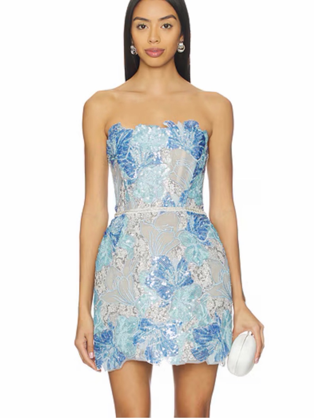 Jasmine Maraya Strapless Mini Dress in Powder Blue Multi